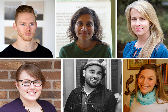 The six finalists for the Lindquist & Vennum Prize.From top left to right: Patrick Johnson, Soham Patel, Paige Riehl From bottom left to right: Caitlin Bailey, Michael Torres, Angela Voras-Hills